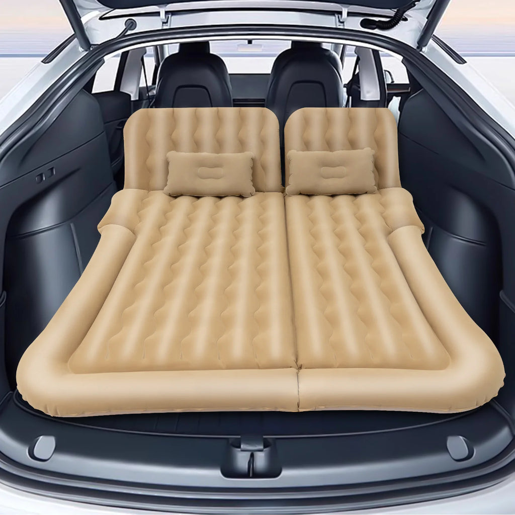 Inflatable Car Back Seat Air Mattress, Foldable Flocked Travel Bed with Pump