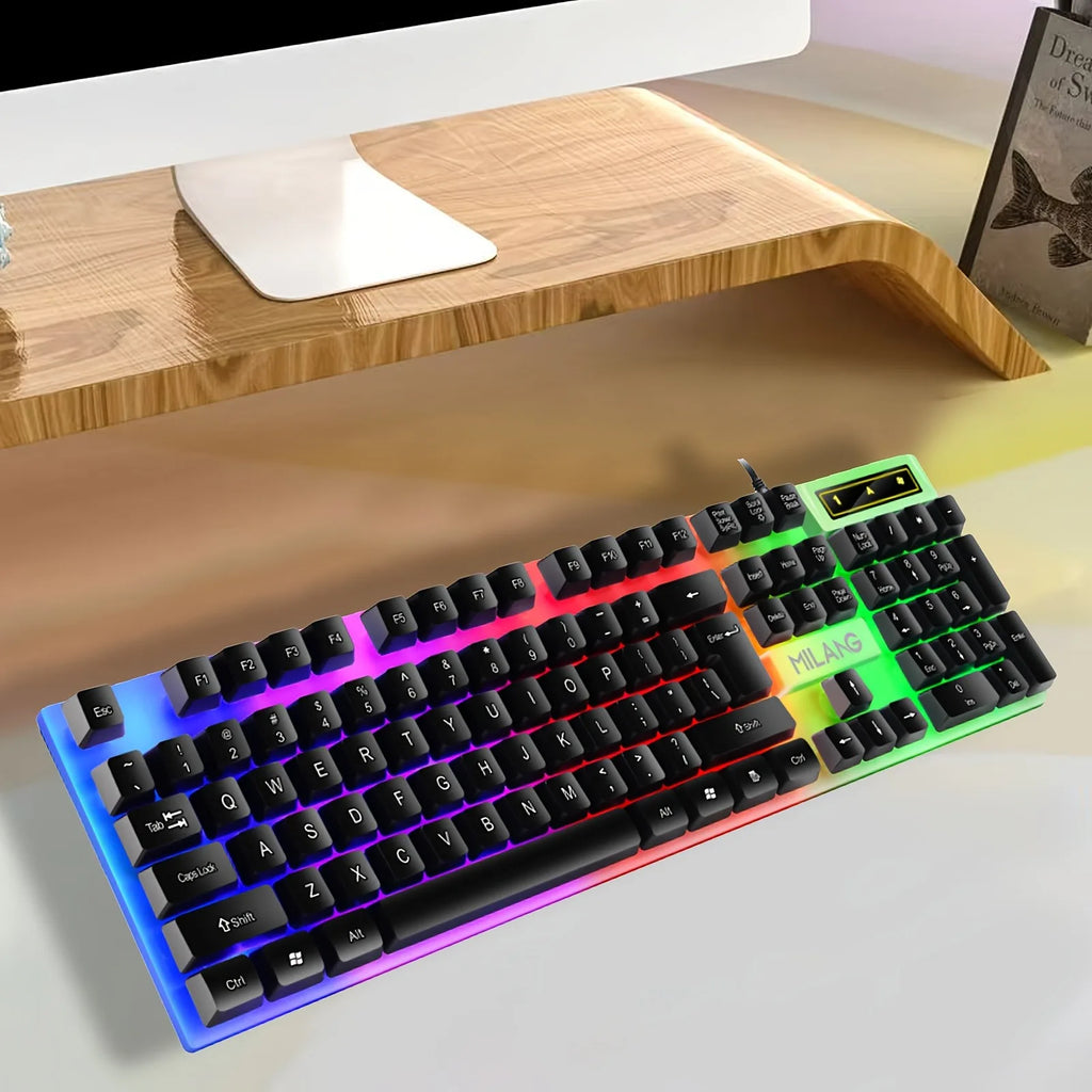 1pcsRGB Backlit Gaming Keyboard and Mouse Set, Wired 104-Key Mechanical-Feel Keyboard with LED Lighting, Ergonomic High-Precision Gaming Mouse