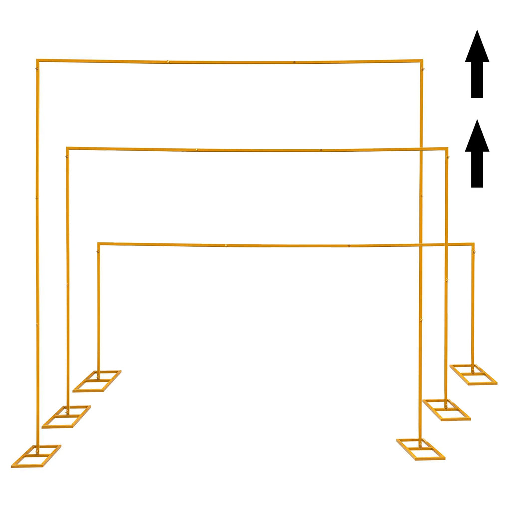 3m Adjustable Gold Square Wedding Arch Stand with Base, Heavy Duty Metal Backdrop Frame for Ceremony Party Decoration