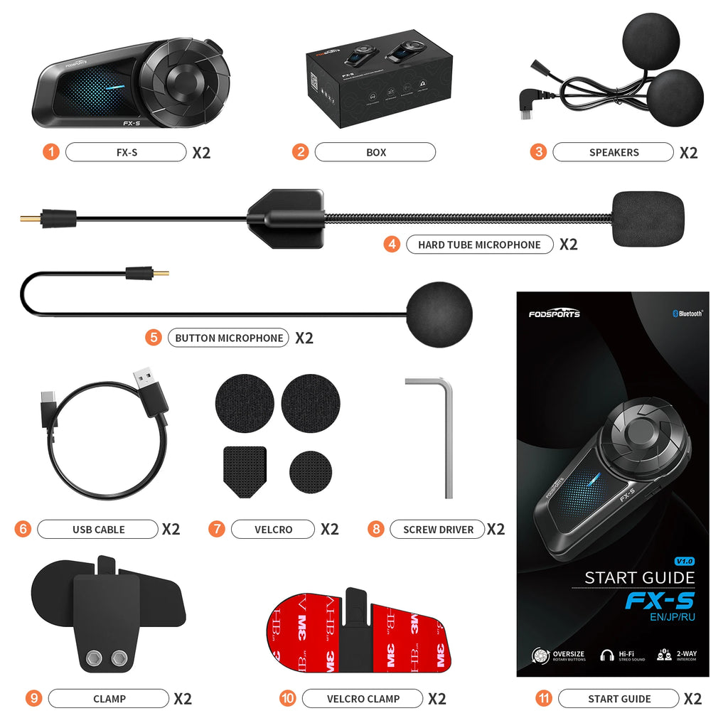 2pcs FX-S Motorcycle Intercom Bluetooth Helmet Headset Wireless Moto Interphone,1000M,BT5.4,Support APP
