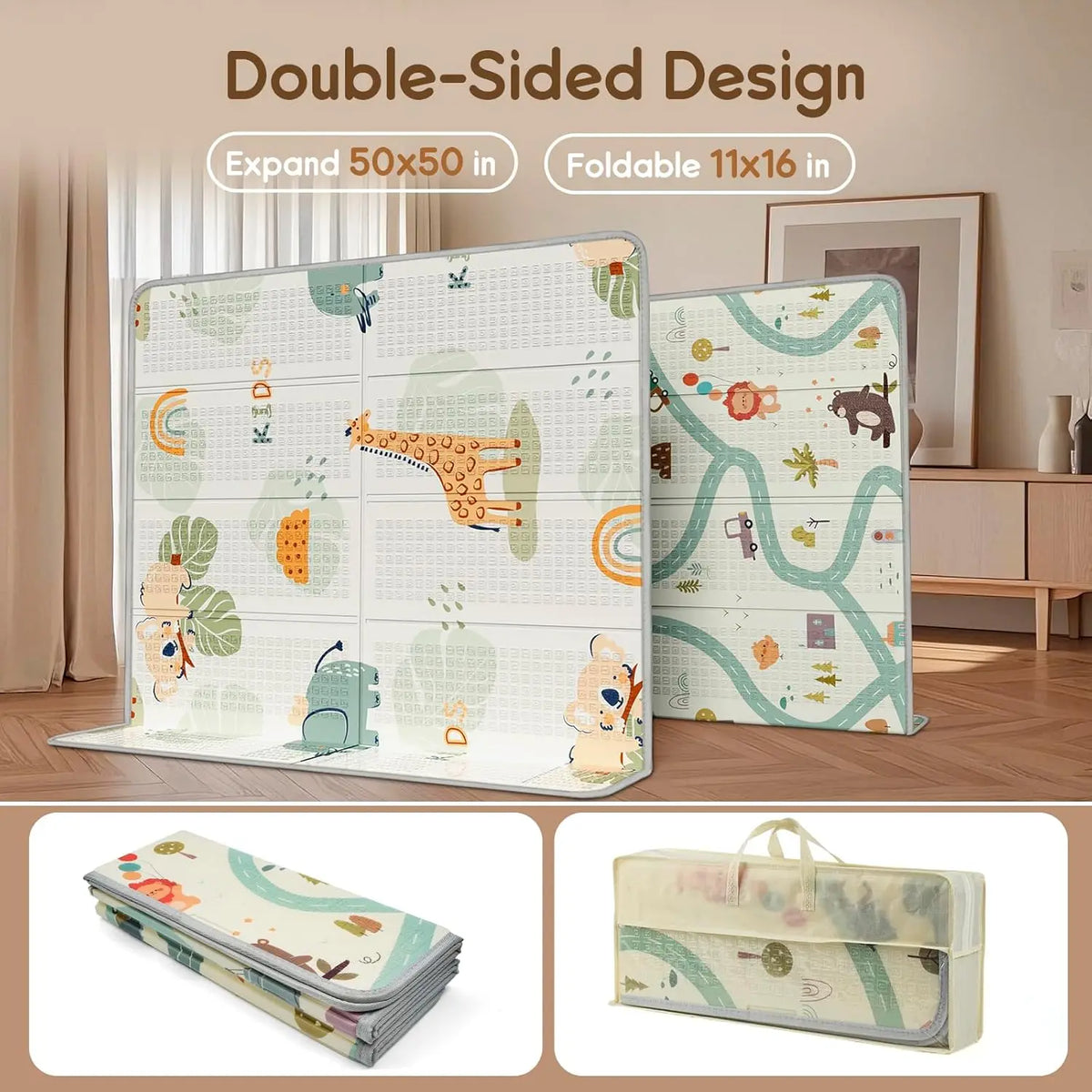 PIGLOG Baby Play Mat, 50 x 50 cm Playpen Mat, Waterproof Foam Playmat for Babies and Toddlers