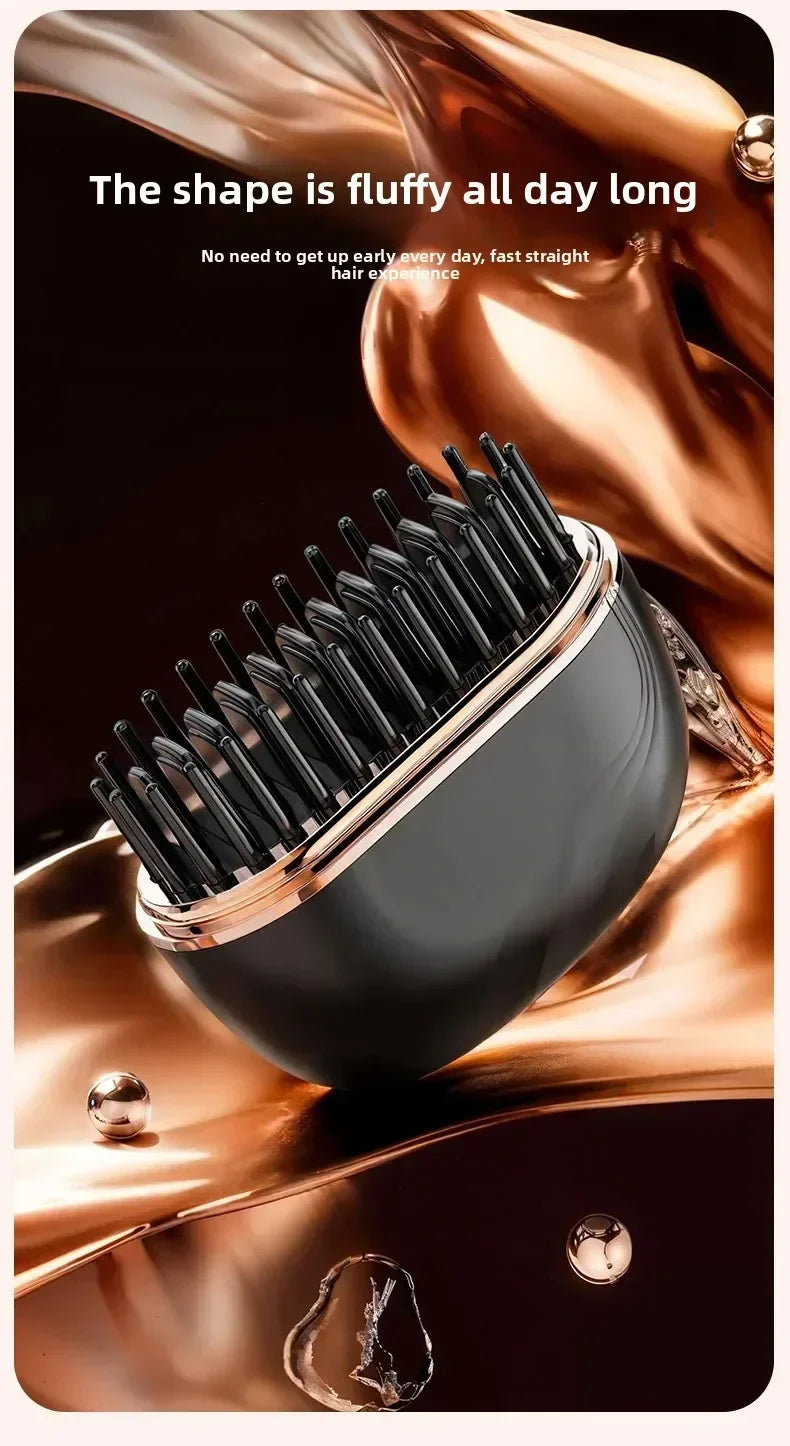 Mini Rechargeable Hair Straightener Brush: 3-Speed Temp Control, Anti-Scald Shell, Lightweight & Portable for Travel