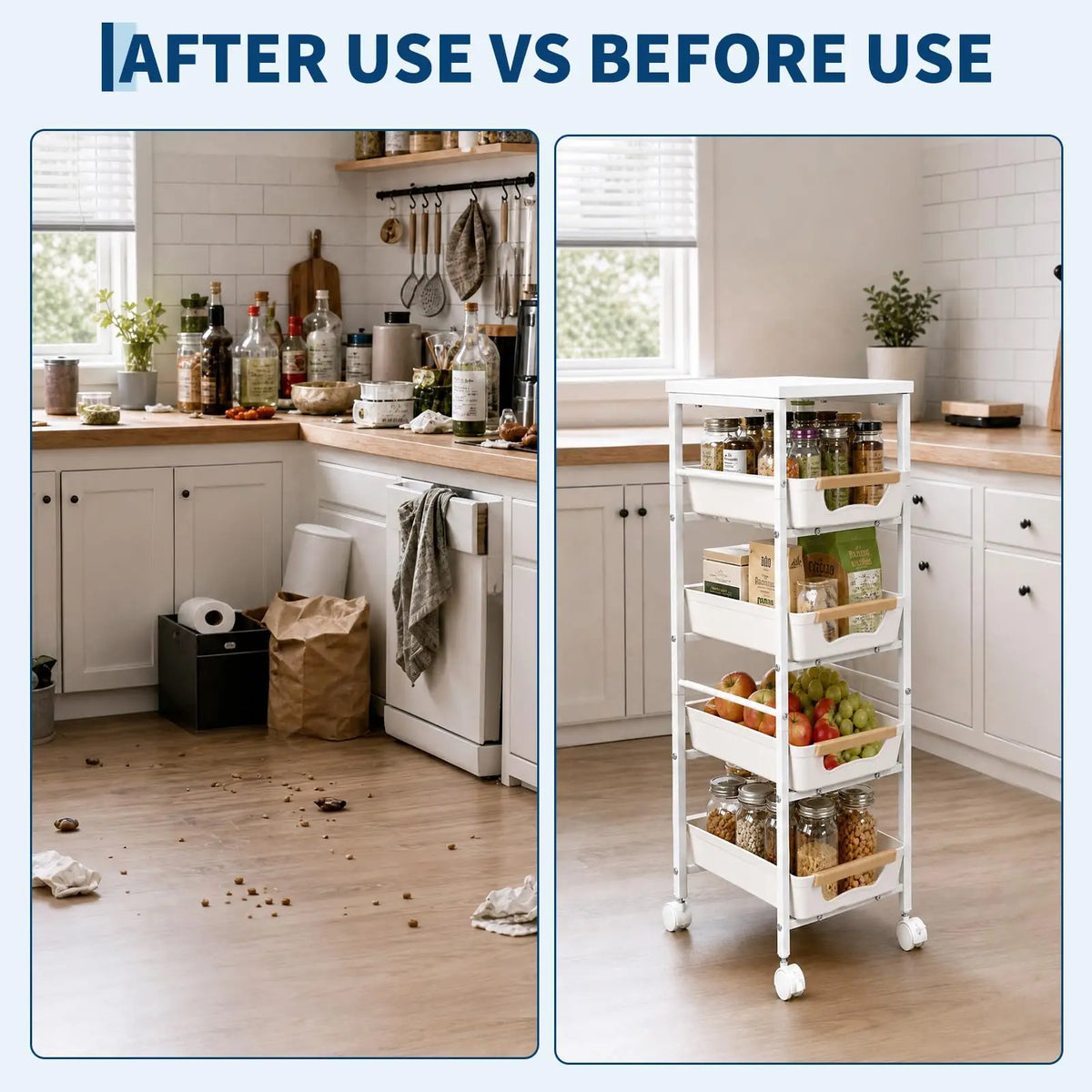 5-Tier Rolling Kitchen Storage Cart with Pull-Out Basket
