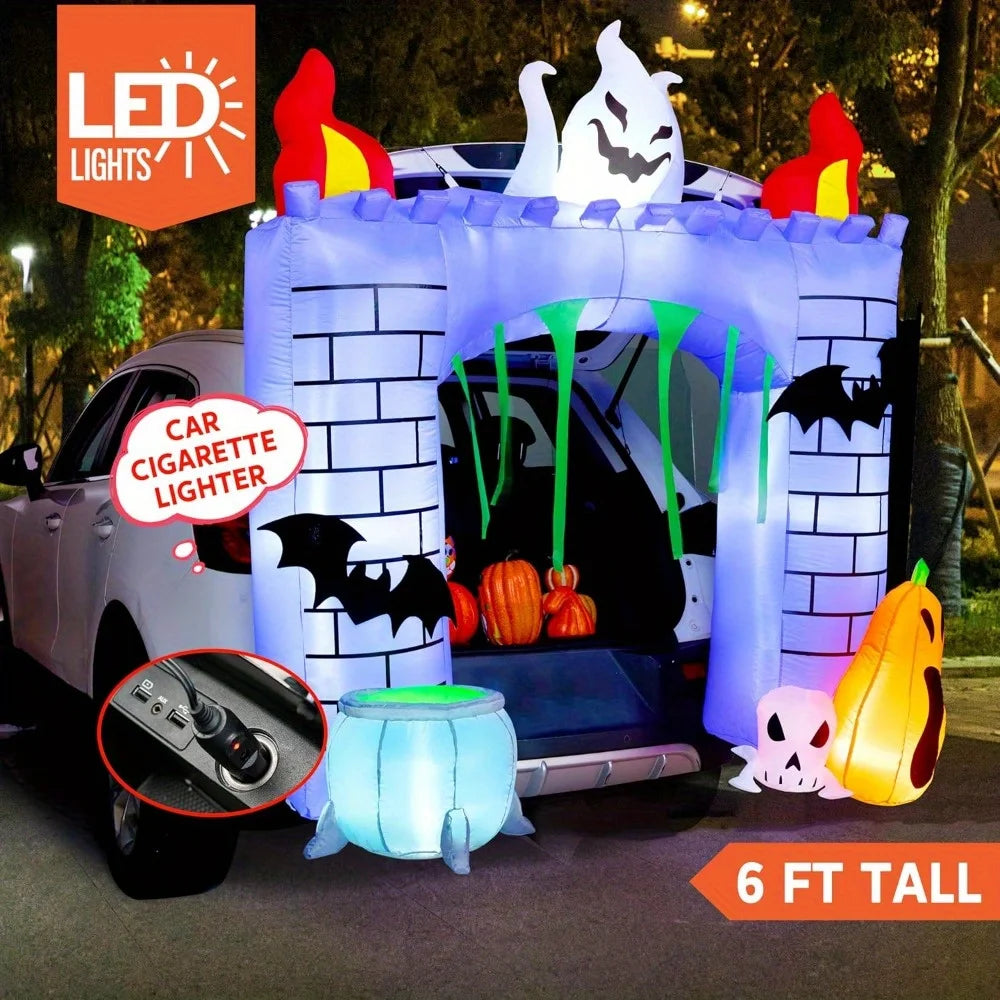 Halloween 6 ft Inflatable Haunted Castle Trunk-or-Treat Decor with LEDs