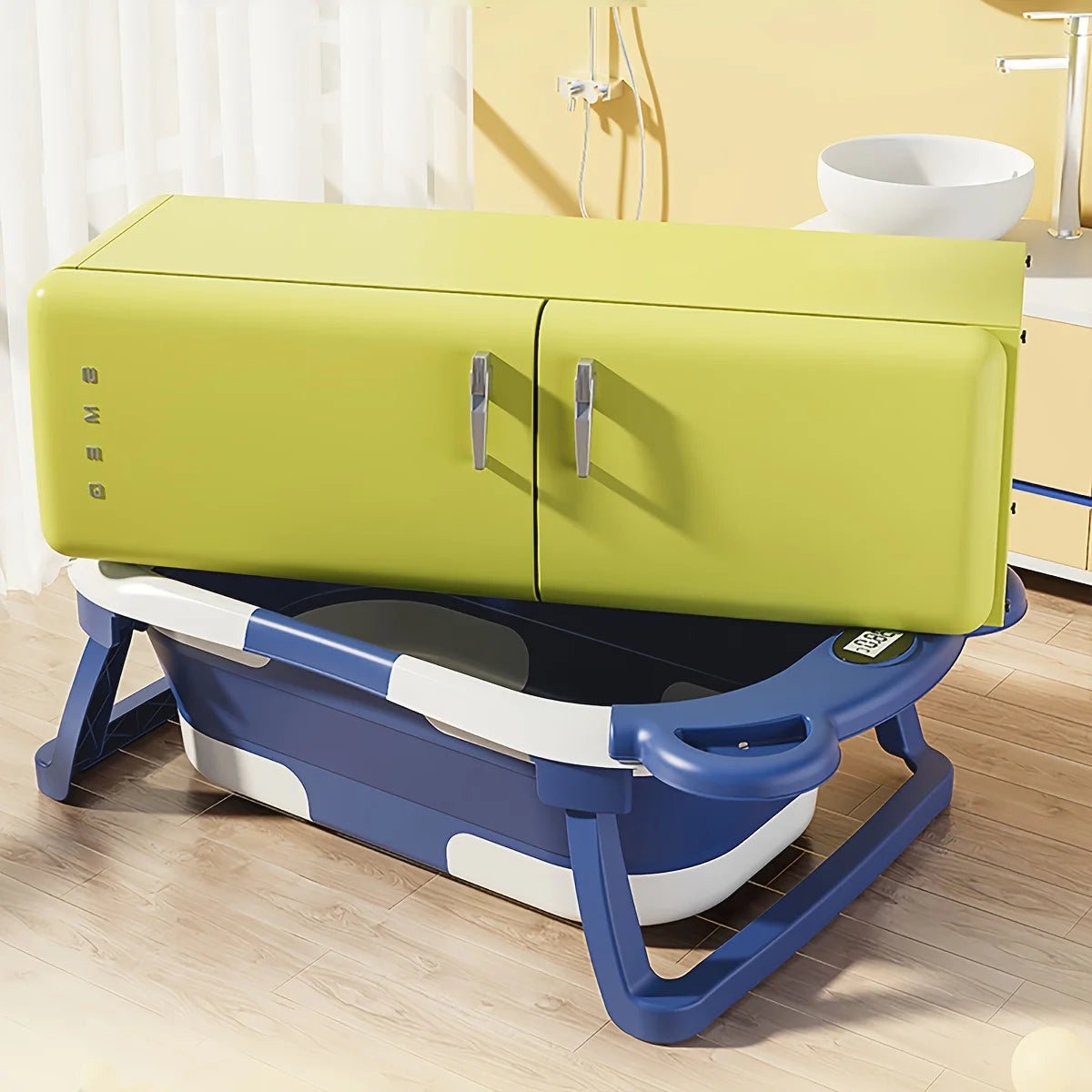 Portable Travel Bathtub, Collapsible Baby Bathtub, with Thermometer &1Soft Floating Cushion, with Drain Hole,For Baby 0-36 Month
