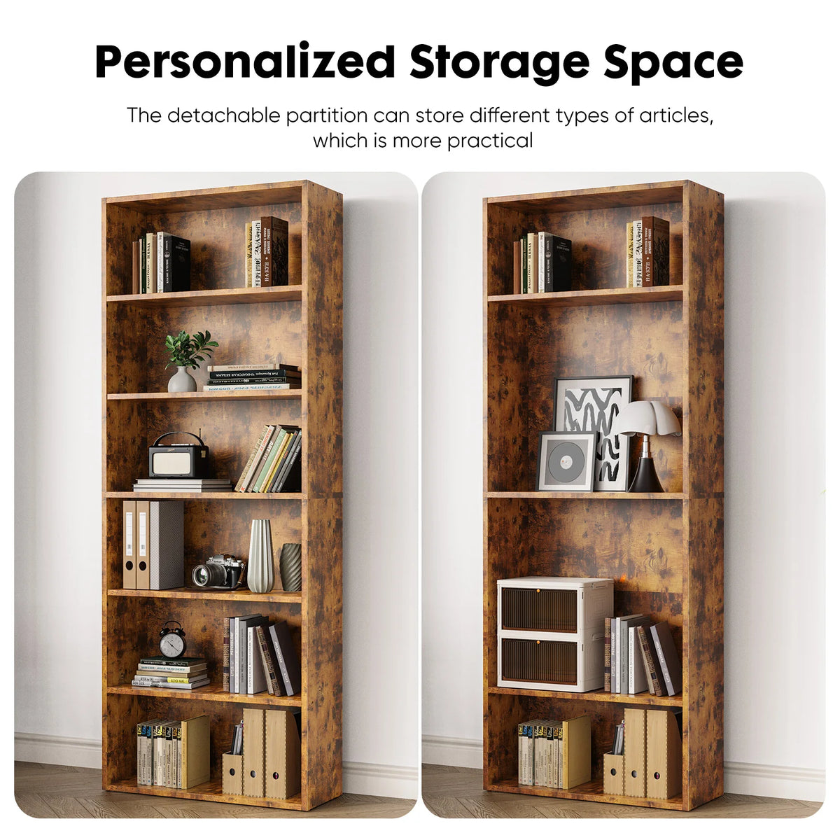 6-Tier Wooden Bookcase, 63-Inch Tall Open Bookshelf