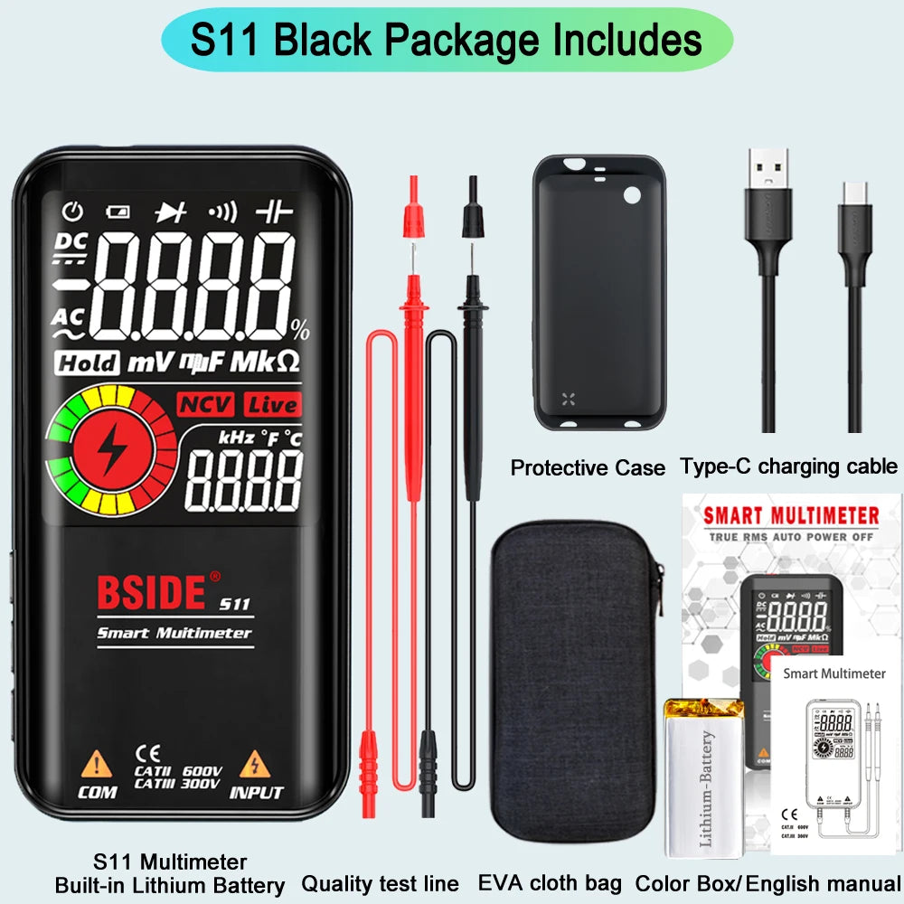 Smart Digital Multimeter S10 S11 Profesional 9999 Multitester DC AC Volt Capacitor Ohm Diode USB Recharge Electric Tester