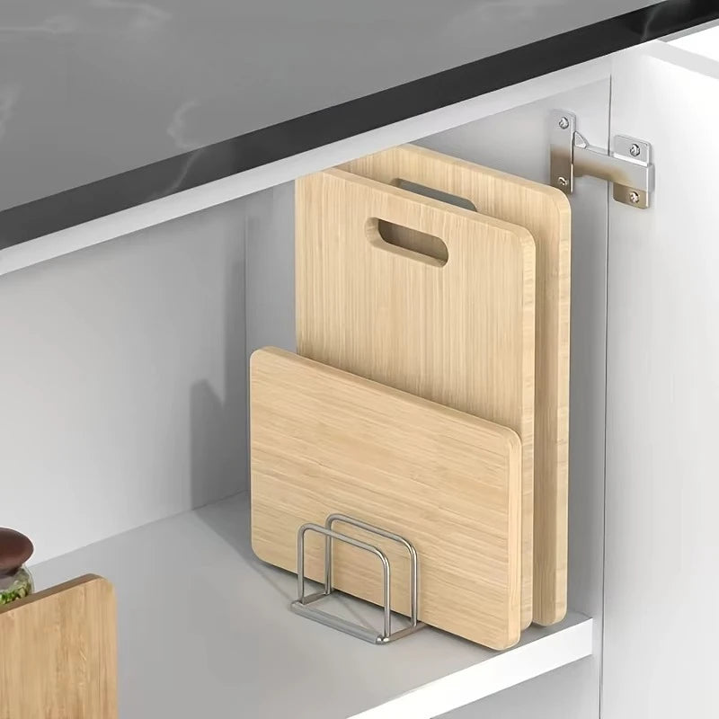 Stainless Steel Pot Lid and Cutting Board Organizer, Space-Saving Kitchen Rack