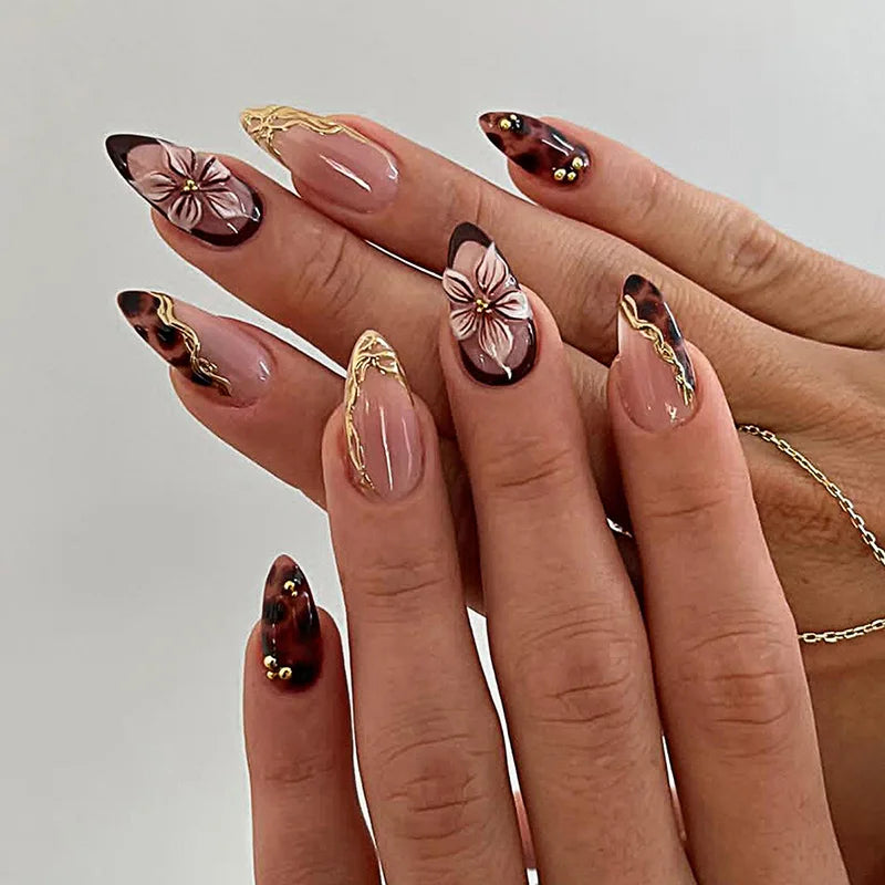 24Pcs Almond Press On Nails, Full Coverage False Nails (Random Style)