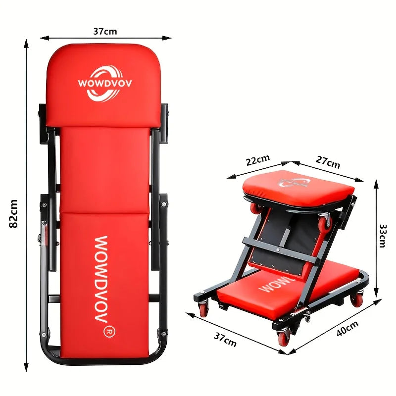 2-in-1 Mechanic Creeper Seat with Wheels – Heavy Duty Folding Rolling Stool for Garage – 330lbs Capacity Adjustable Repair Crawler with Thick Cushion & 360° Swivel Casters for Auto Shop