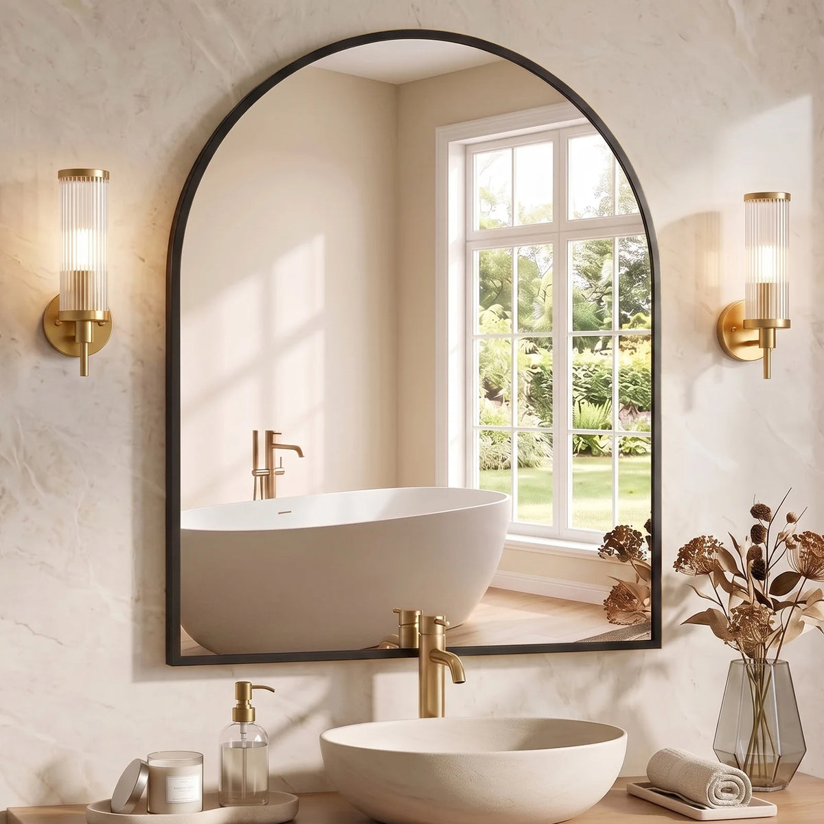 MCQ Arched Bathroom Mirror Over Sink Wall Mounted Aluminum Alloy Frame Horizontal Vertical Hanging Modern Vanity Mirror for Home