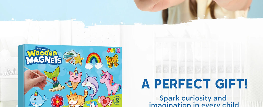 JOYFY 12 pcs Fantasy Wooden Magnets Unicorn Painting Craft Spring and Rainy Day ActivitiesToys for Kids Birthday Chirstmas Gift