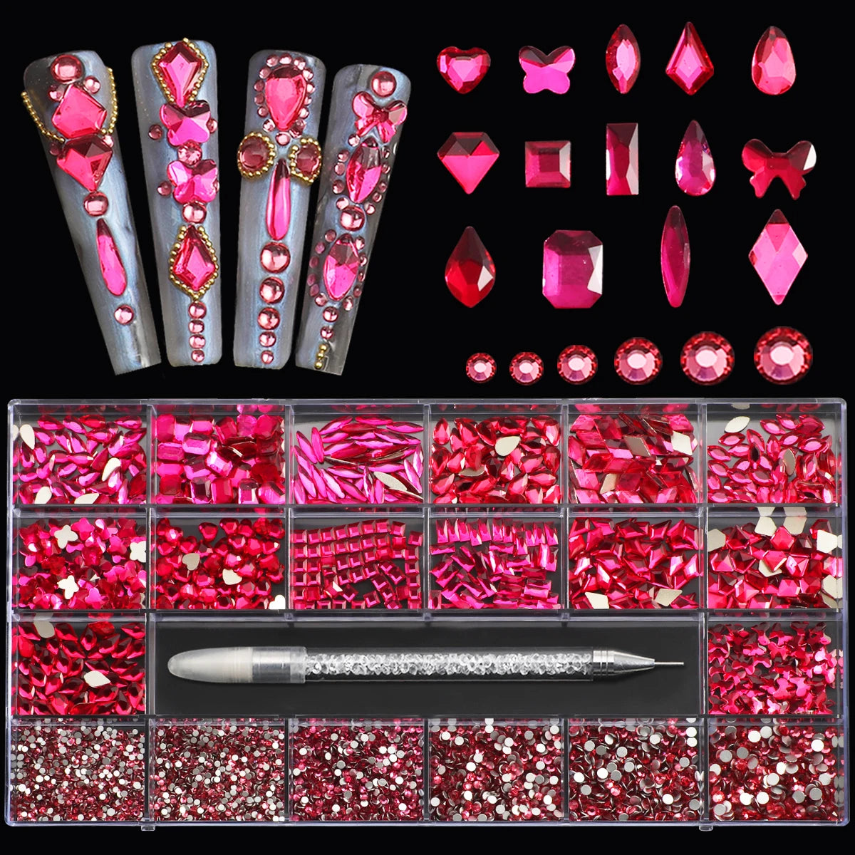 21 Grid Nail Art Diamond Flat Bottom Glass Diamond Multi-Style Special-Shaped Diamond Shiny Nail Rhinestone DIY Nail Art Jewelry