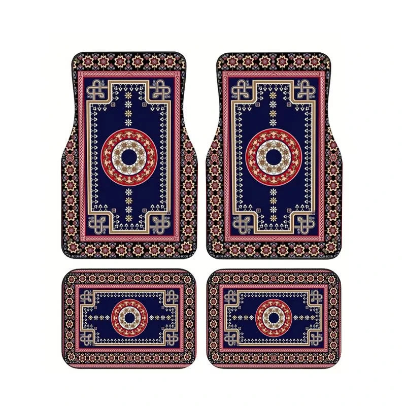 Red Bohemian Paisley Car Floor Mats, 4-Piece Universal Anti-Slip Auto Carpet Set