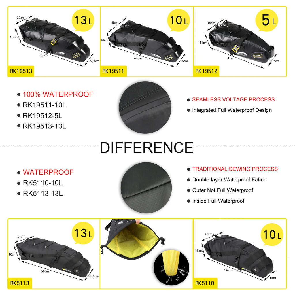 Bicycle Bag 5L-13L Full Waterproof Road Mountain Bike Cycling Rear Rack Bag Luggage Pannier Bike Saddle Accessories