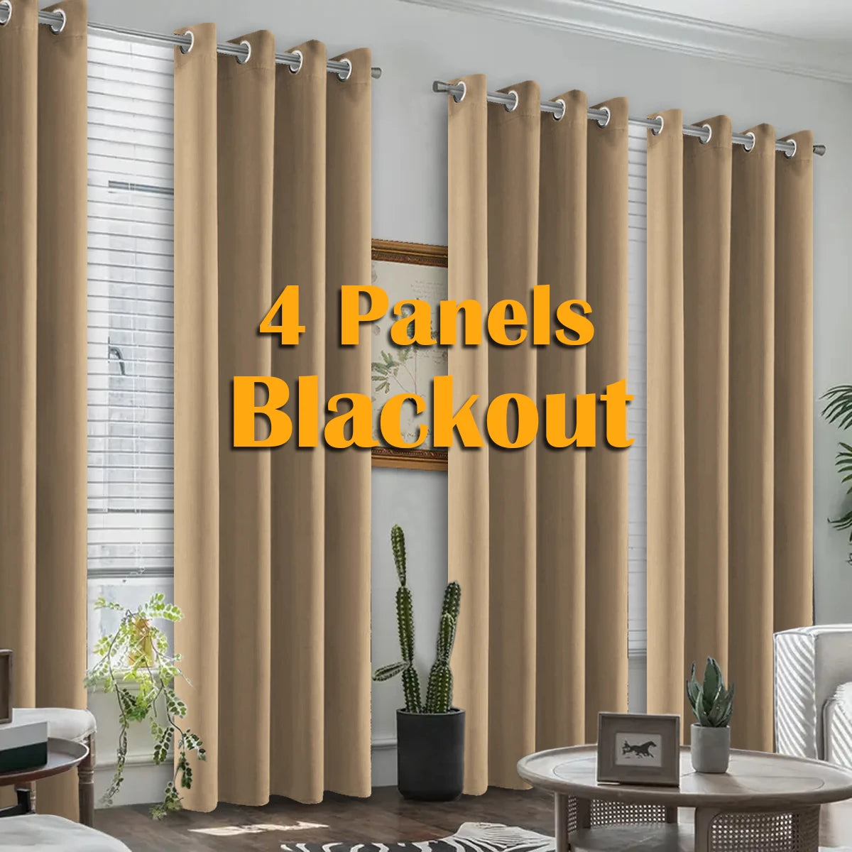 4PCS Blackout Curtains, Heat-Insulated Grommet Curtains For Bedroom Darkening, Noise Reduction Curtains For Living Room
