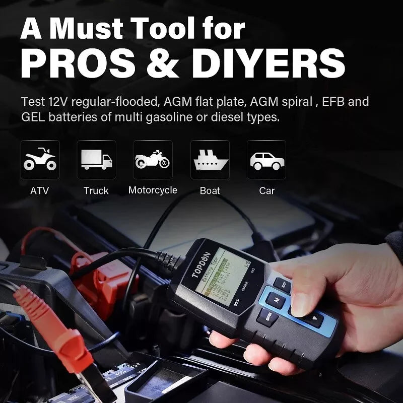 TOPDON BT100 12V Car Battery Tester Digital Automotive Diagnostic Battery Tester Analyzer Vehicle Cranking Charging Scanner Tool