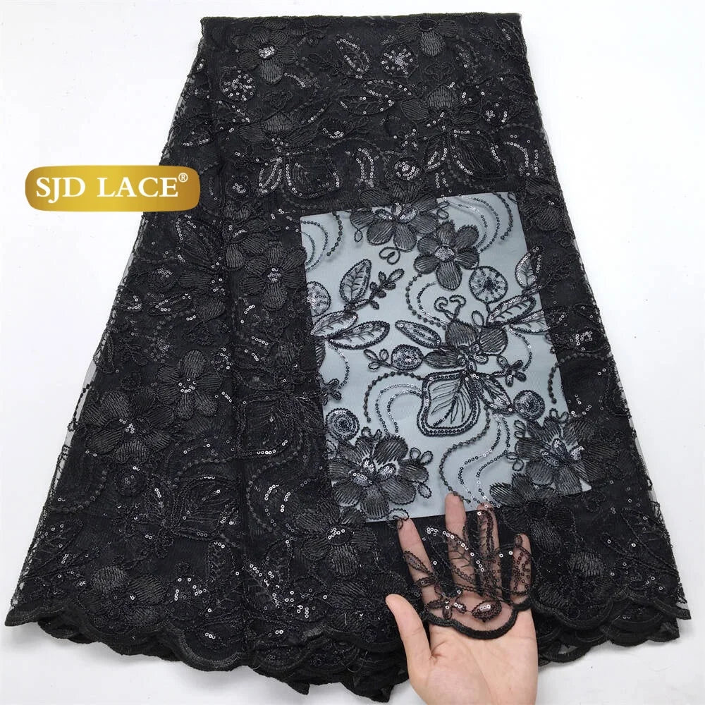 SJD LACE Gold French African Mesh Lace Fabrics for Women Wedding Dress 2026 High Quality Nigerian Tulle Net Lace Fabrics for Party DIY Cloth 4716