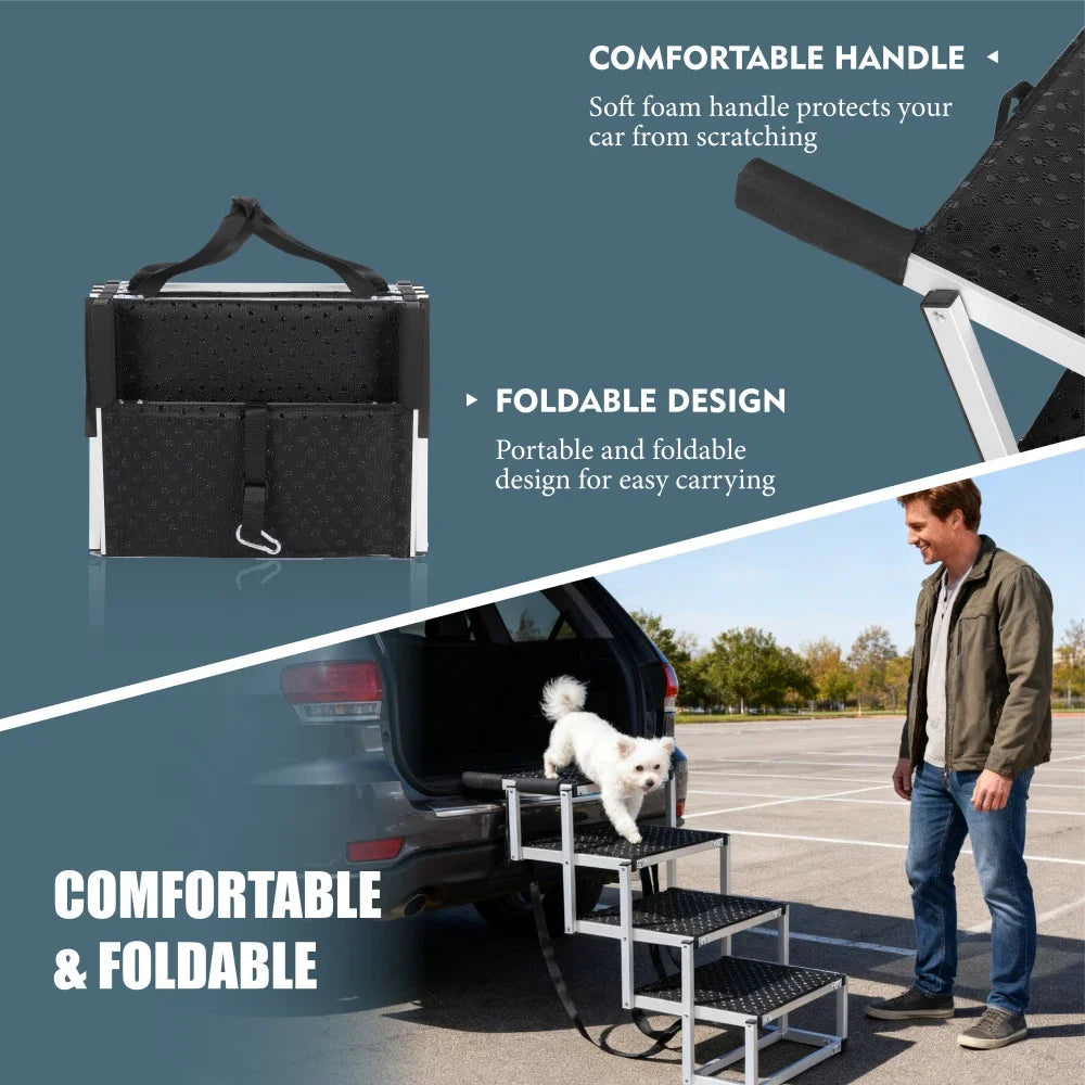 Lightweight Sturdy Foldable Dog Ramp Reinforced Non-Slip Pet Dog Stairs 250lbs Heavy Duty Load Capacity Portable Pet Access Ladder for Cars SUVs