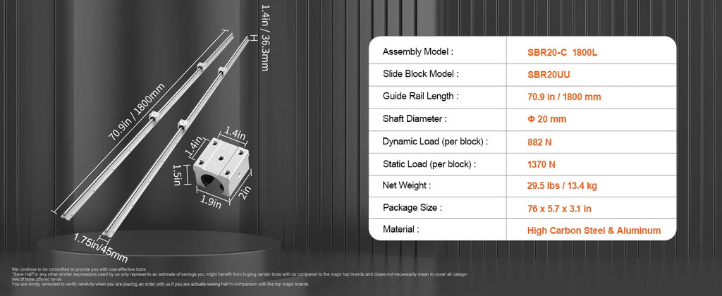 SucceBuy SBR Linear Guide Rail Set with Bearing Blocks