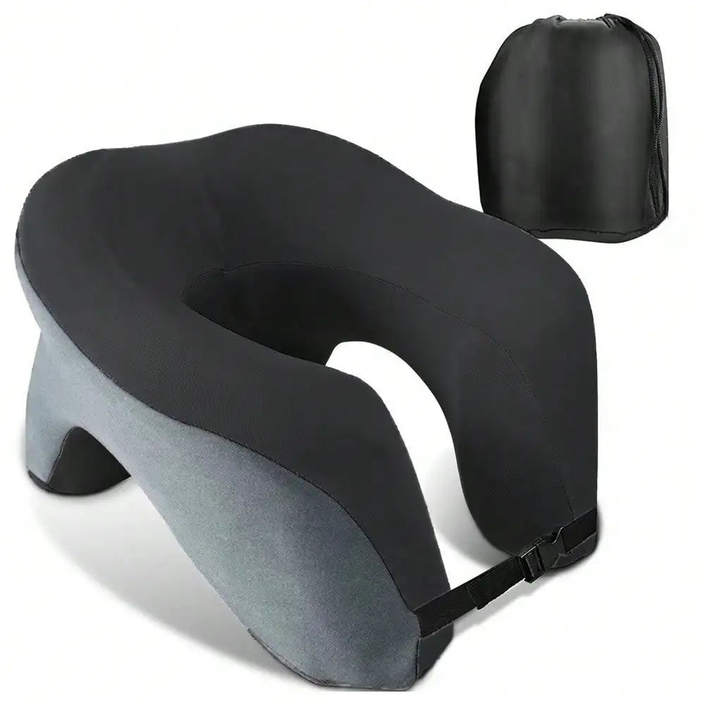 360° Head Support Memory Foam 2-In-1 Neck Pillow, With Storage Bag, Adjustable Buckle, Suitable For Travel, Home, Office And Gaming