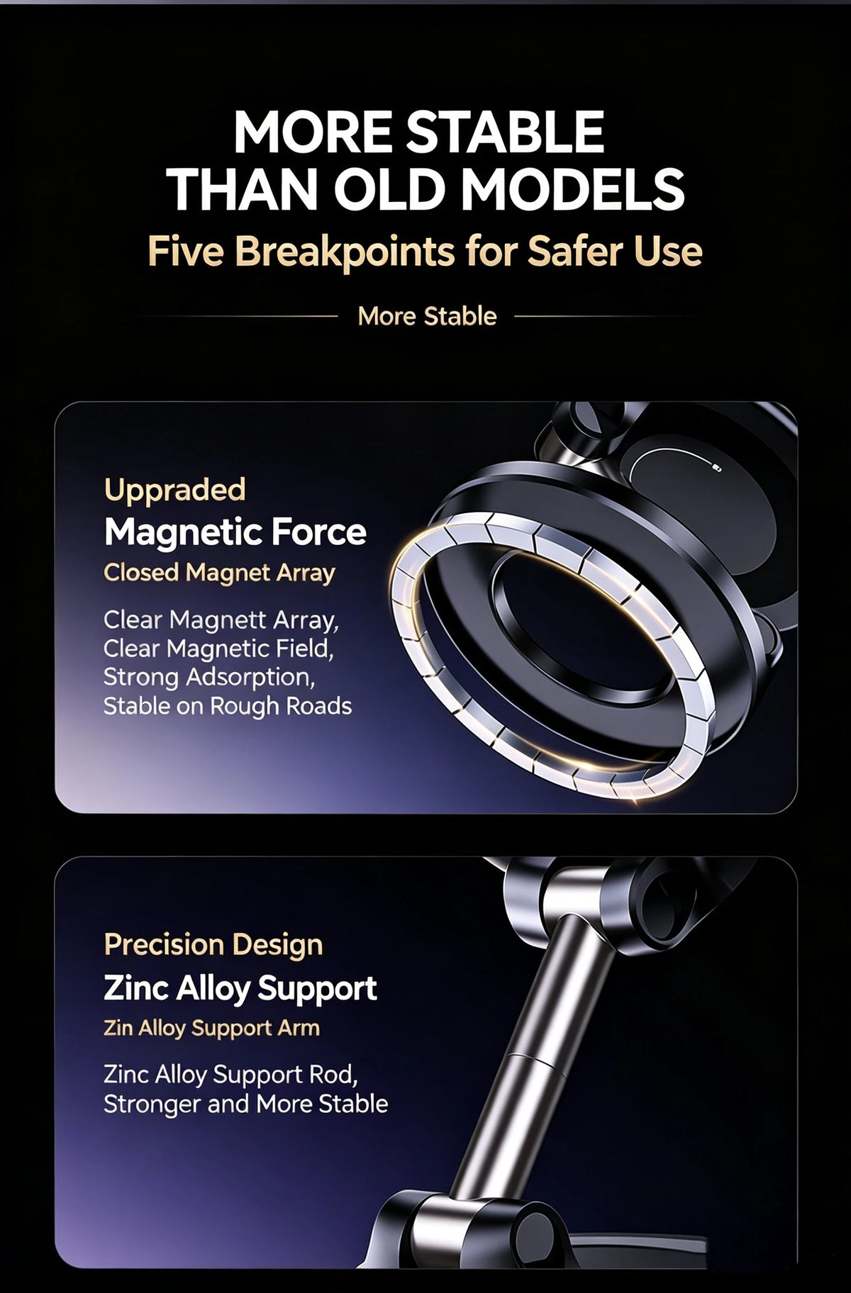 Magnetic Vacuum Suction Car Phone Holder, Foldable Dashboard and Mirror Mount