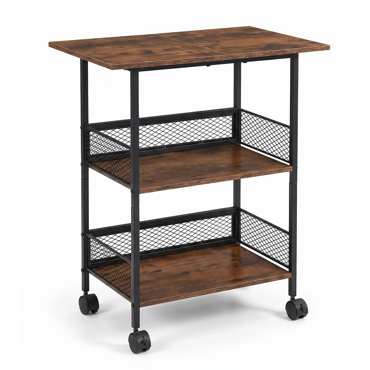3-Tier Printer Stand with Storage Shelves, Mobile Heavy Duty Rolling Rack on Wheels for Large Printers, Black Industrial MDF and Iron, Home Office