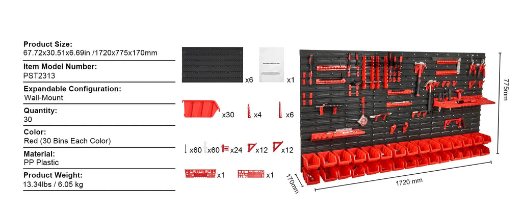 SucceBuy Wall-Mounted Parts Storage Bin Rack