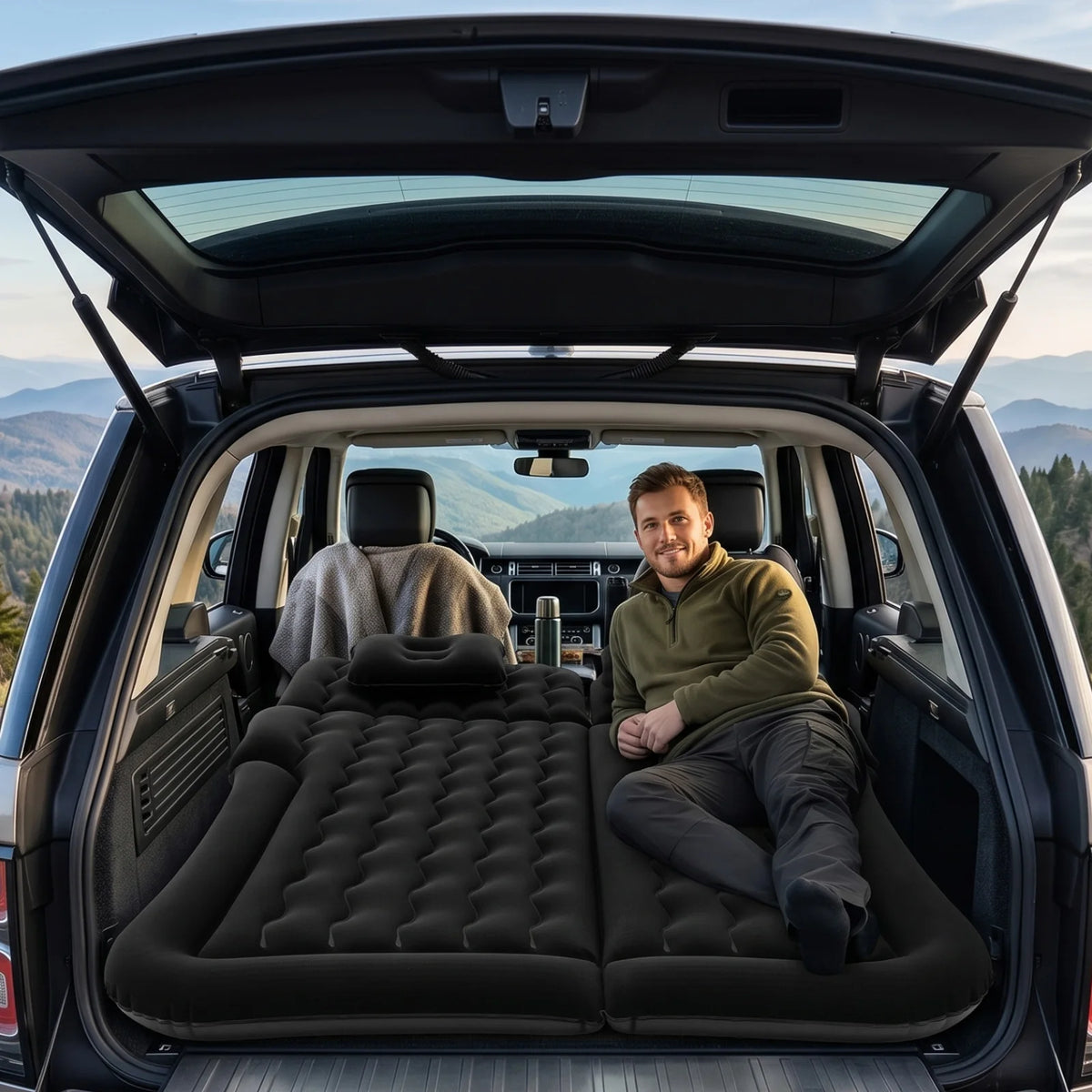Inflatable SUV and Truck Back Seat Air Mattress with Pump and Pillow, Camping Car Bed