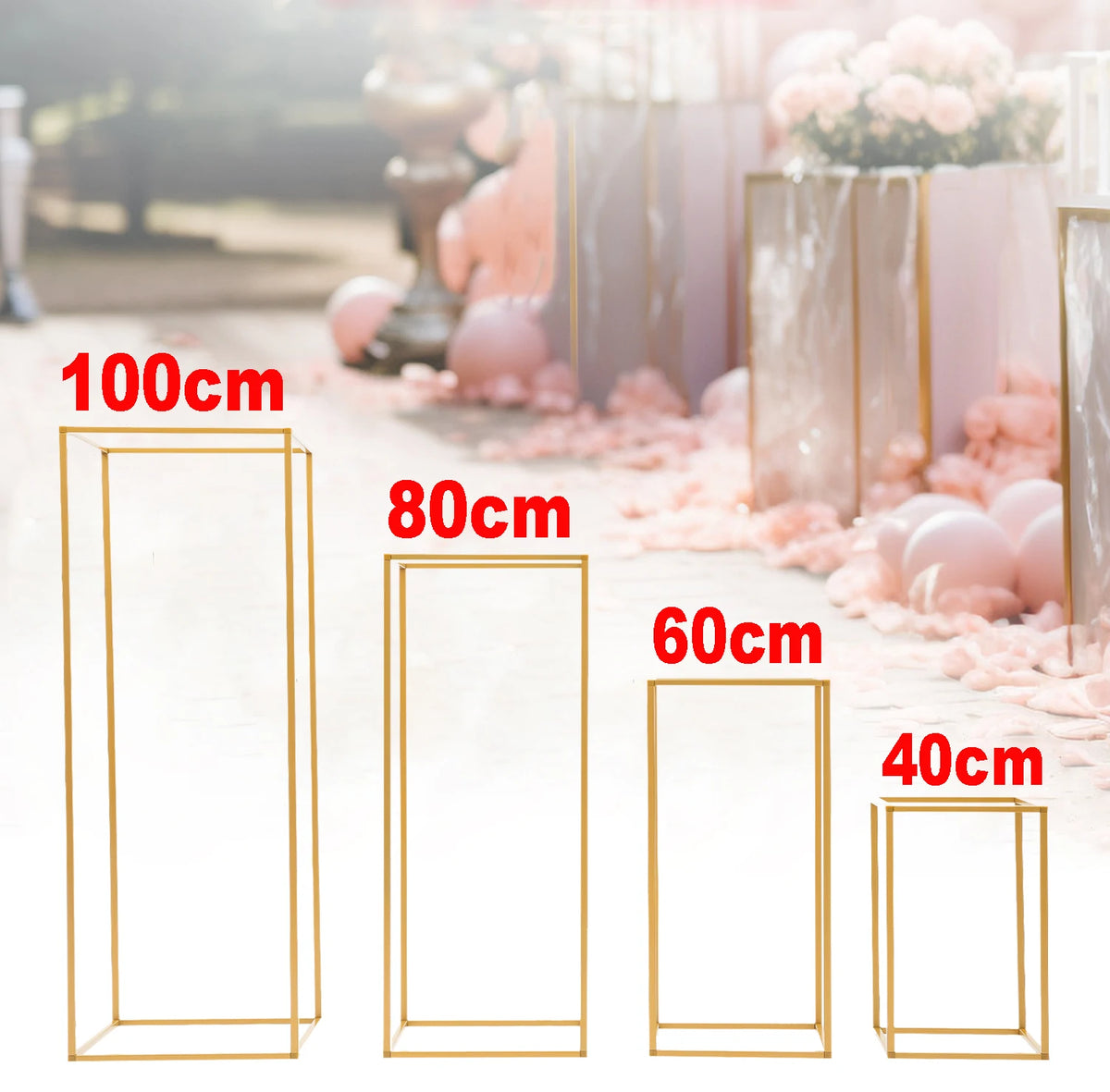 4Pcs Wedding Flower Stand Set Gold Metal Column Rack Party Decor Balloon Display Holder Centerpiece Vase Pillar 40+60+80+100cm