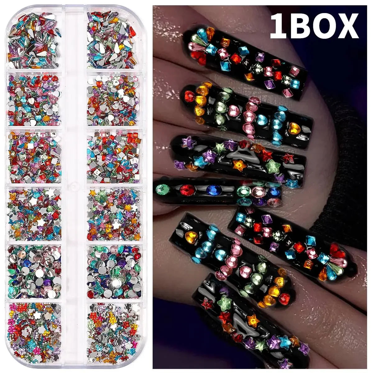12Gird 3D Glass AB Crystal Nail Art Rhinestones Kit Flatback Round Bead Charm Gem Stones Jewelry Diamond with Tools for Nail Art