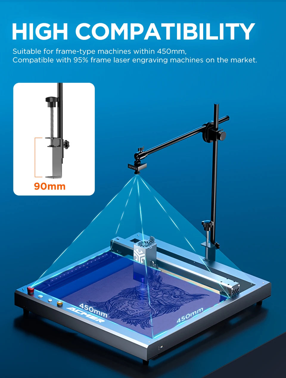 ACMER A500 Laser Engravers Camera Lightbrun Precise Positioning For CO2 Laser Engraving Machine HD Camera Support Video Record