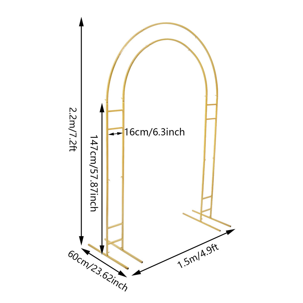 Gold Round Arch Backdrop Stand 2.2m Large Wedding Party Decor with Double Tube for Flowers Balloons Heavy Duty Steel Frame
