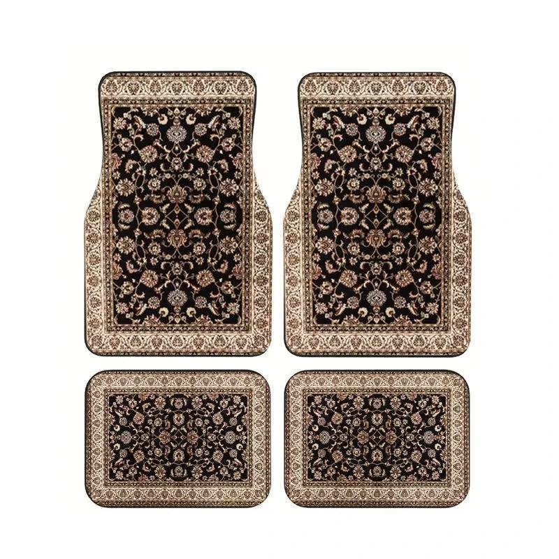 Red Bohemian Paisley Car Floor Mats, 4-Piece Universal Anti-Slip Auto Carpet Set