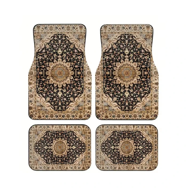 Red Bohemian Paisley Car Floor Mats, 4-Piece Universal Anti-Slip Auto Carpet Set