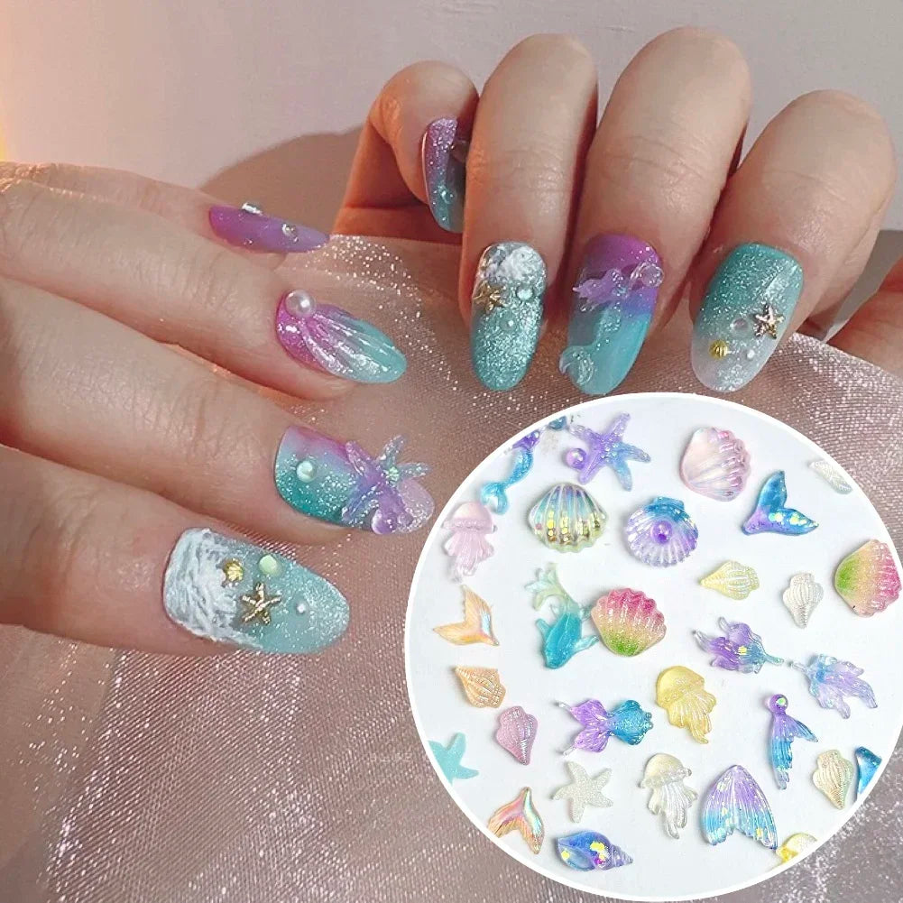 3D Ocean Shell Nail Charms, 50 Pieces