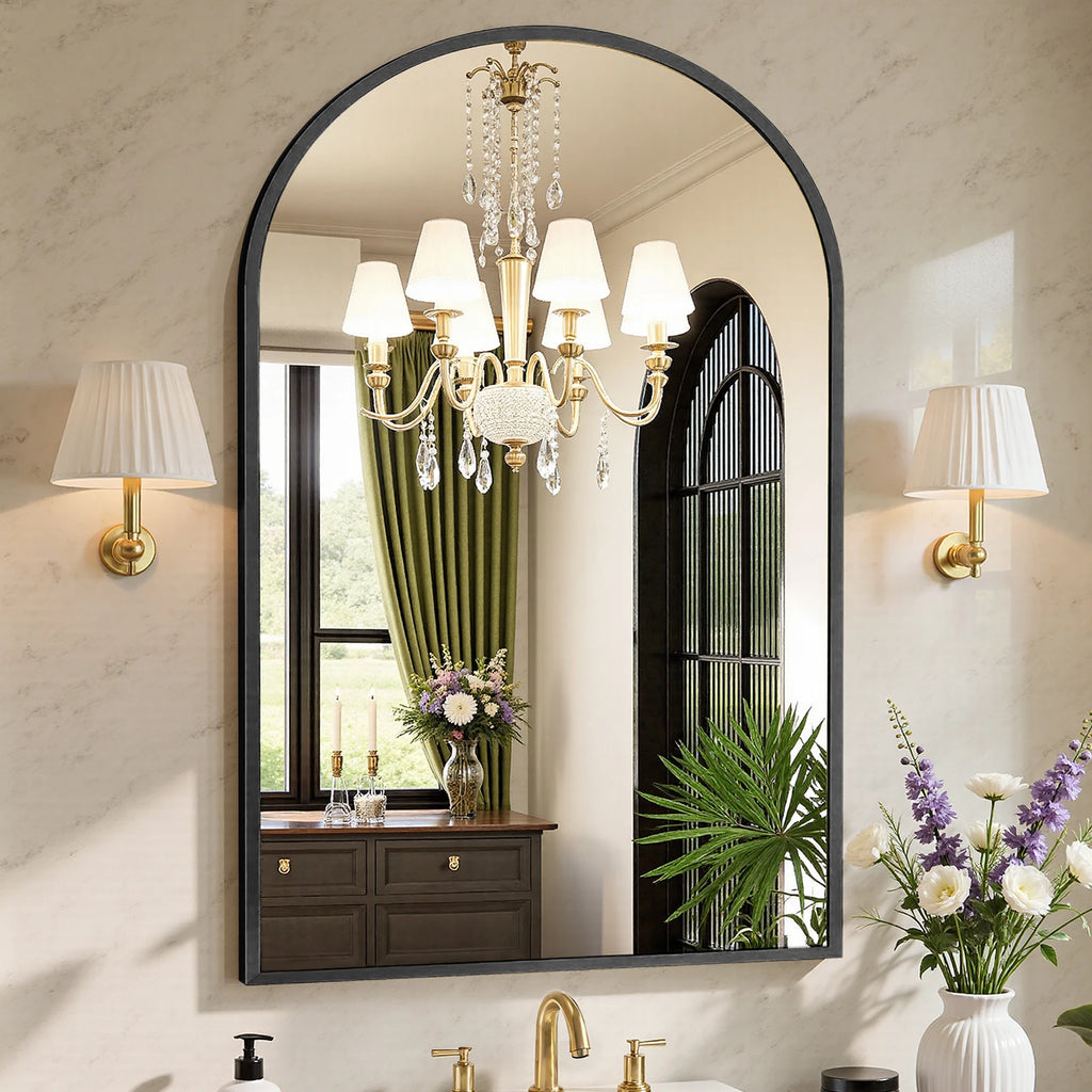 MCQ Arched Bathroom Mirror Over Sink Wall Mounted Aluminum Alloy Frame Horizontal Vertical Hanging Modern Vanity Mirror for Home