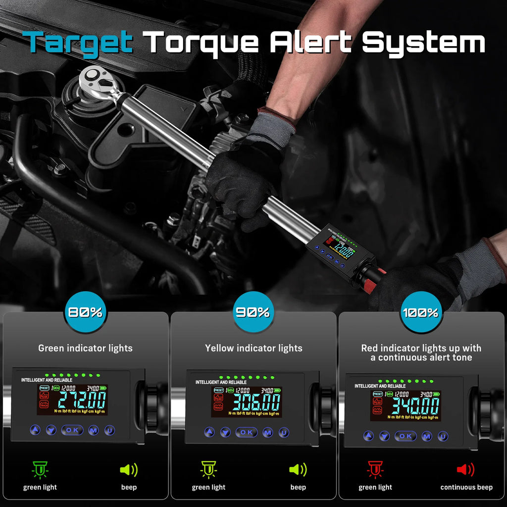 SEESII DH340 Digital Torque Wrench 340N.m Digital Electric Wrench 1/2" Drive 12.5-250.8ft-lbs/17-340N.m Buzzer LED Flash for Car Care