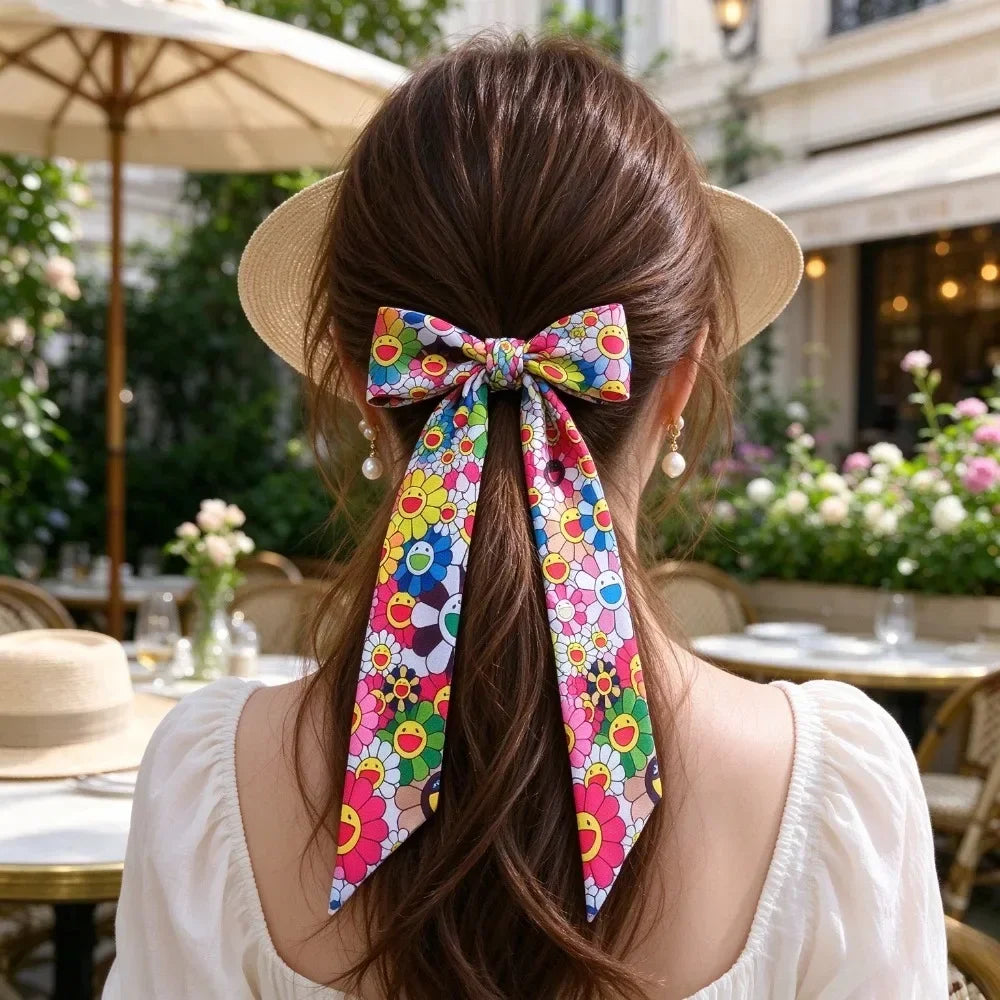 1Pcs Multiway Long Skinny Silk Scarf, Sunflower Print Ribbon, Bag Charm Hair Bow Belt, Multi-purpose Decorative Scarf for Handbag Hair Accessory