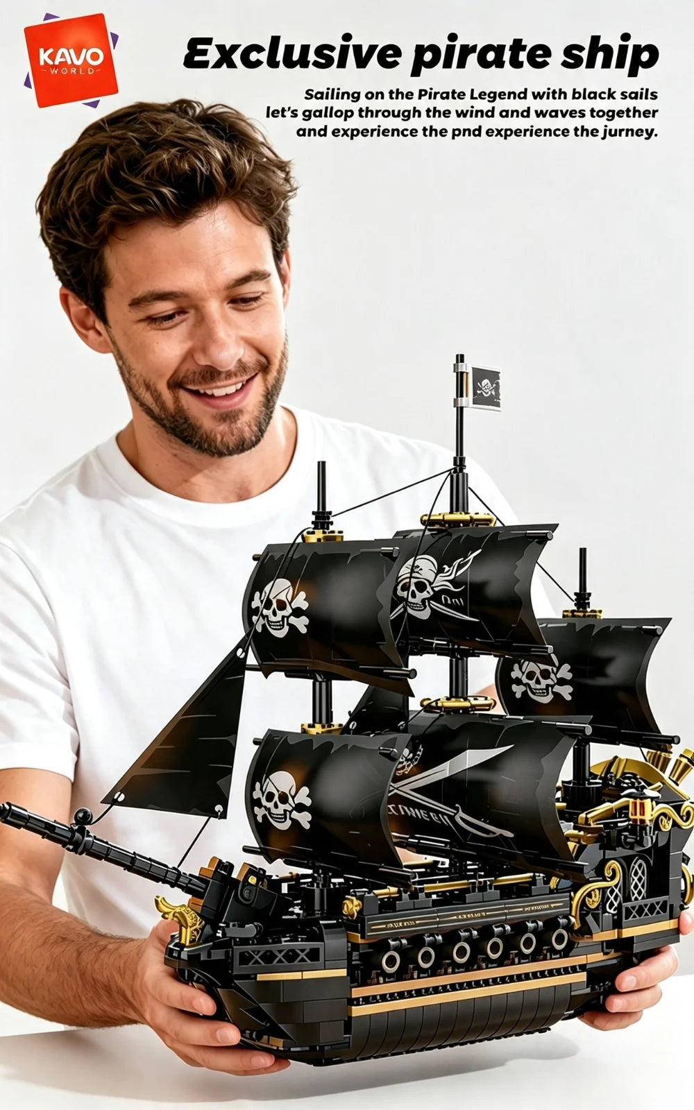 KAVOWORLD 801pcs 1799 Classic Black Sail Pirate Ship Toys Building Blocks Model with Display Stand Large Buccaneer Vessel Boat Brick Kit Corsair Boat Construction Toy Set Collectible DIY Assembly Toy for Desk Decor Christmas
