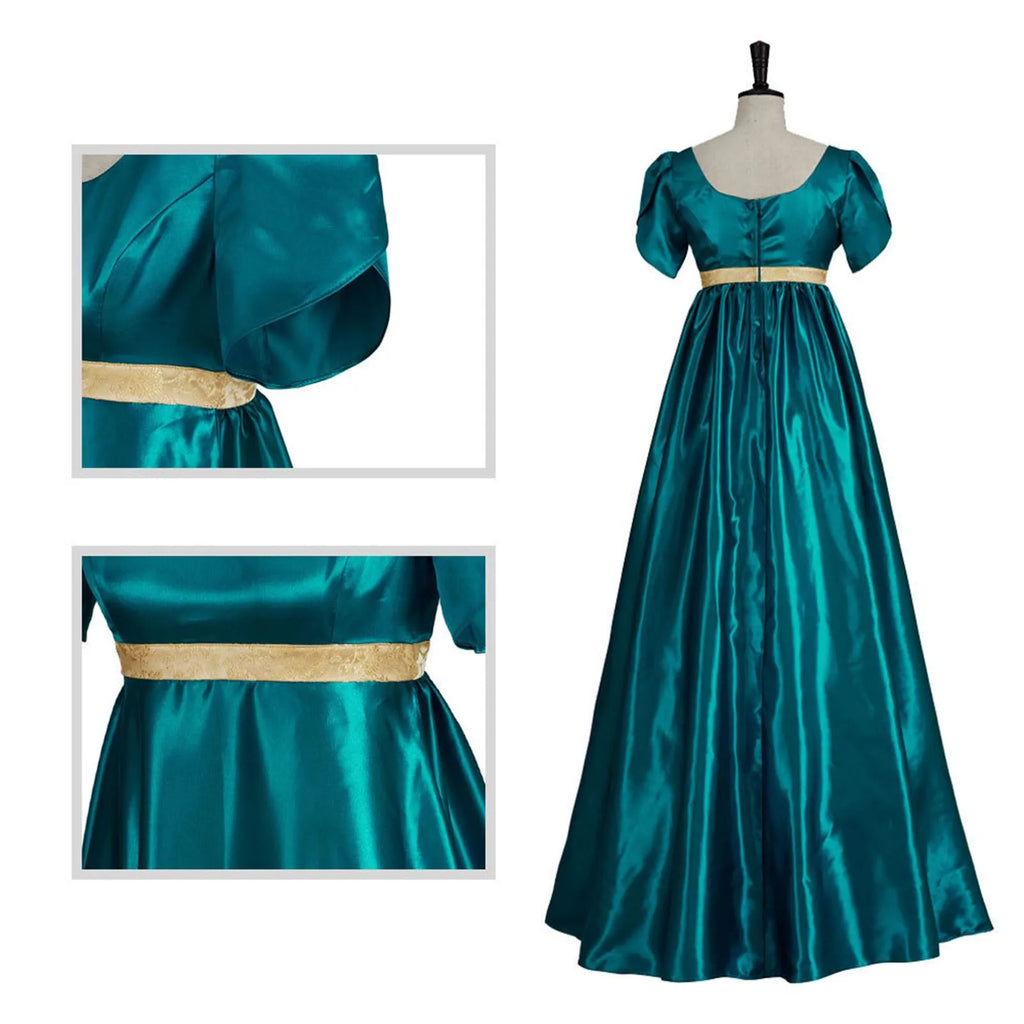 Medieval Vintage Satin Dress Short Sleeve High Waist Dress Renaissance Victoria Empire Dresses Halloween Cosplay Costume Vestido