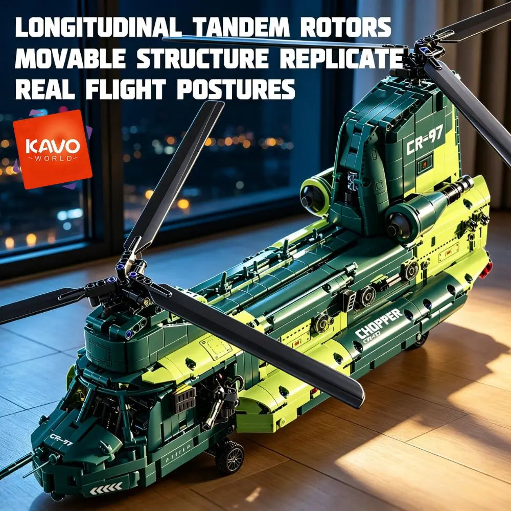 KAVOWORLD 1826pcs 32inch Heavy Transport Helicopter Building Block Model Airplane Toy Set Easy DIY Assembly Aircraft Building Bricks Model Tandem Rotor Construction Kit Display Toy As Halloween Christmas Thanksgiving New Year