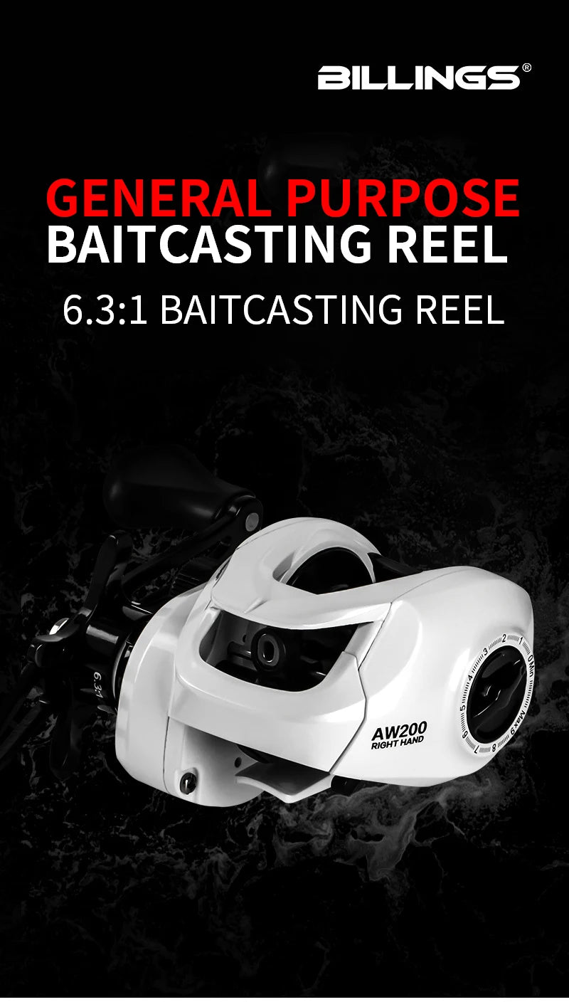 BILLINGS Baitcasting Reel 8KG Max Drag 6.3:1 Gear Ratio Magnetic Brake System Baitcaster Fishing Reel, Freshwater & Saltwater Casting Reel for Fishing