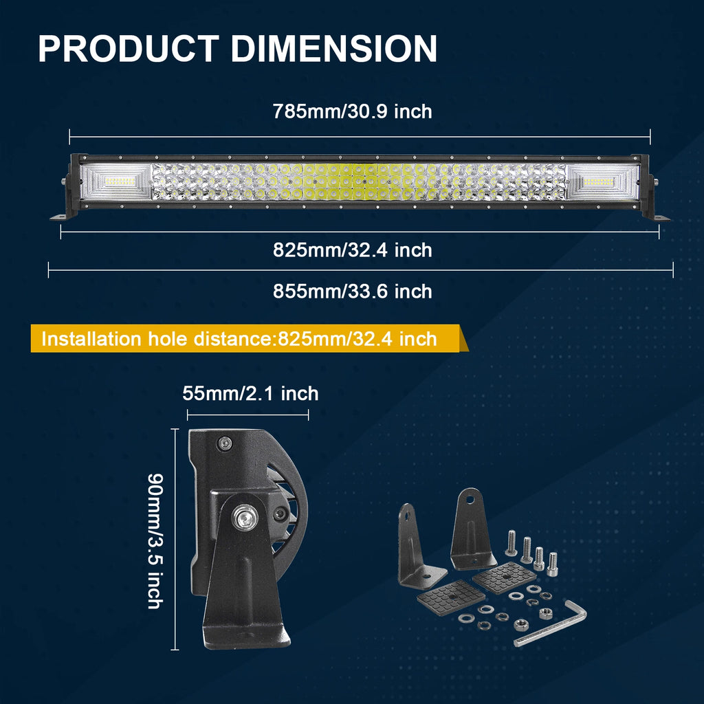 7D 22- 52in 270W-675W Off Road LED Light Bar with 2x36W Work Light Wire Kit 12V 24V Led Bar for Car Jeep Truck 4x4 ATV Boat