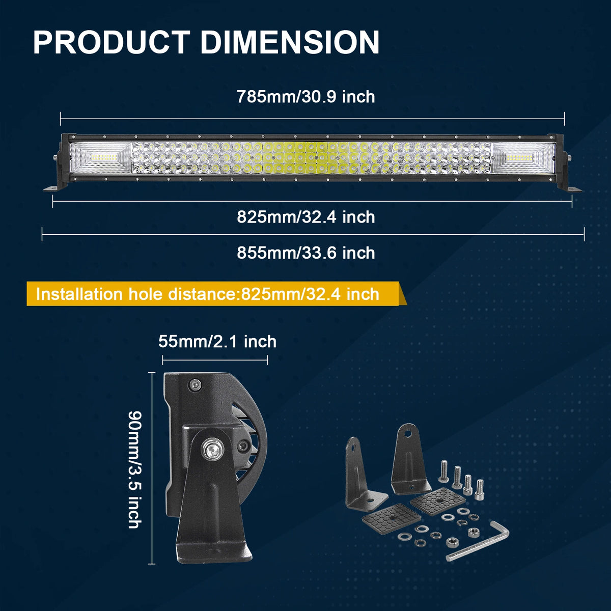 7D 22- 52in 270W-675W Off Road LED Light Bar with 2x36W Work Light Wire Kit 12V 24V Led Bar for Car Jeep Truck 4x4 ATV Boat