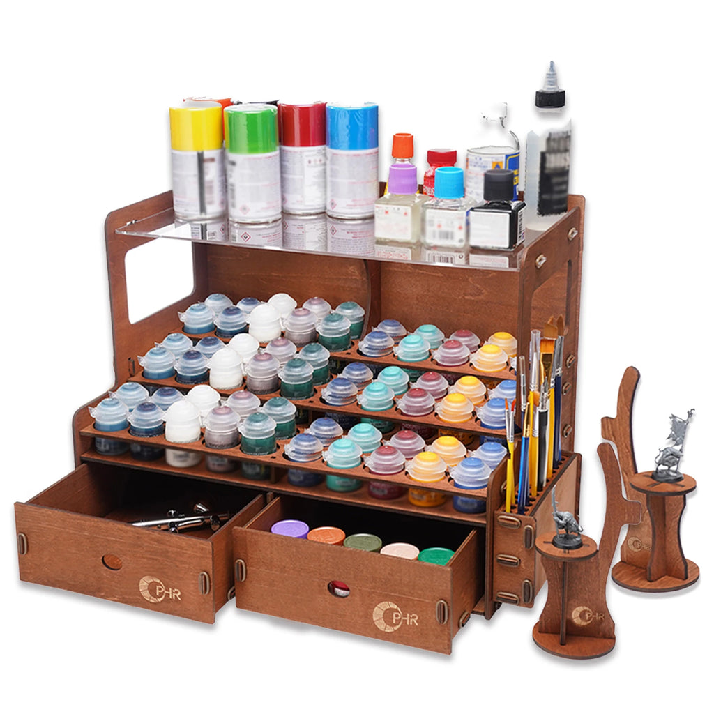 OPHIR Model Paint Organizer Wooden Paint Rack with Brush holder and Craft Tool Storage with Miniature Handle MG063UP