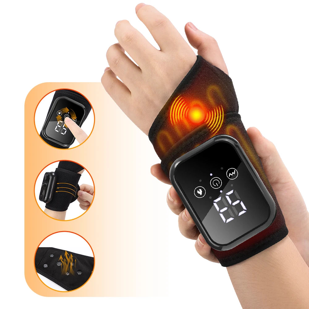 Cordless Heated Wrist Massage Wrap, Thermal Hand Warming Support Belt