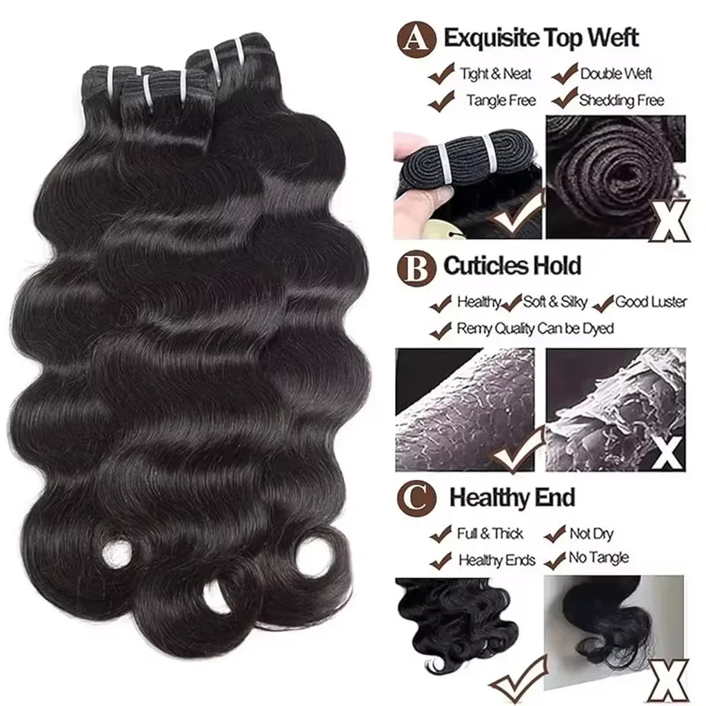 Body Wave Human Hair Bundles, 2–4 Pack