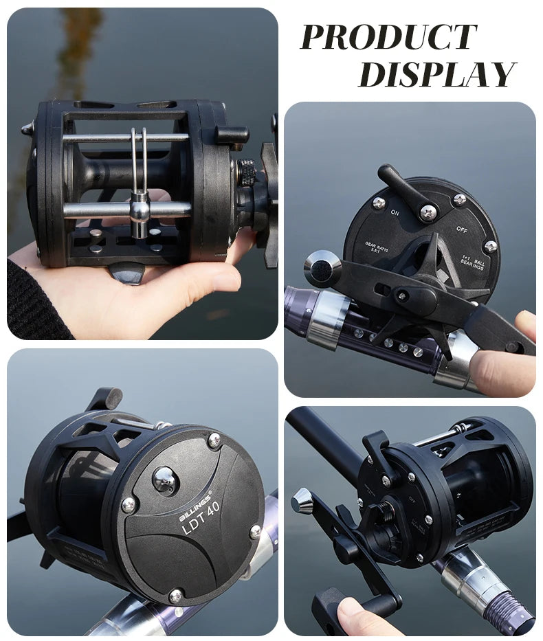 BILLINGS Trolling Drum Fishing Reels 33LB Max Drag 3.8:1 Gear Ratio High Toughness Body Freshwater & Saltwater Universal Bait Caster Fishing Reel
