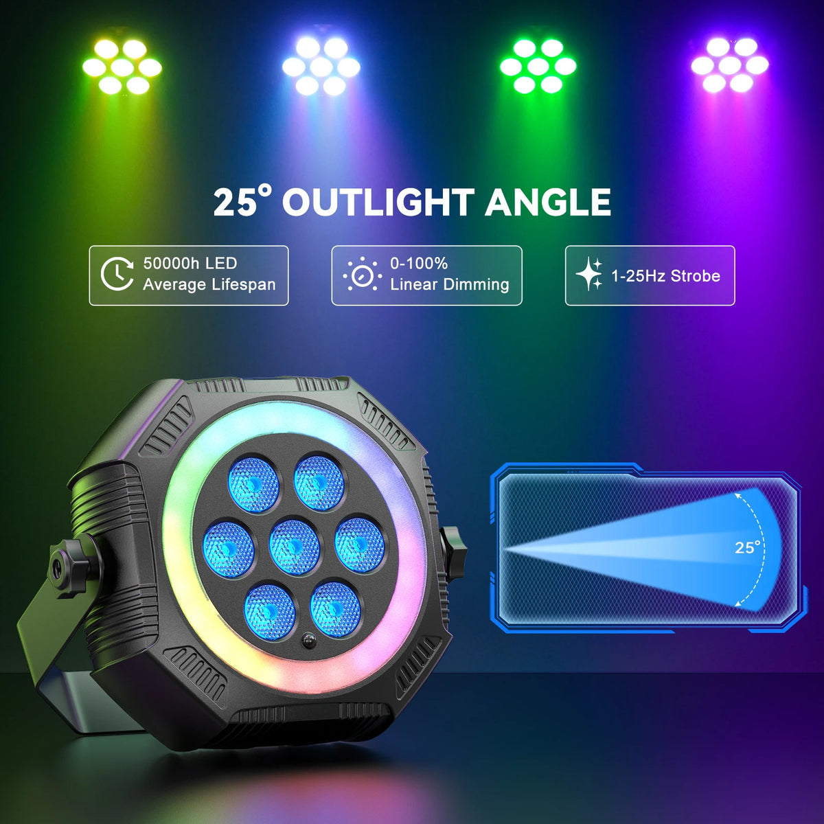 U'King 1/2/4Pcs Mini 7-LED RGB Rechargeable Par Lights With Light Strip Effect Par Can Stage Lights For Wedding DJ Party KTV Bar